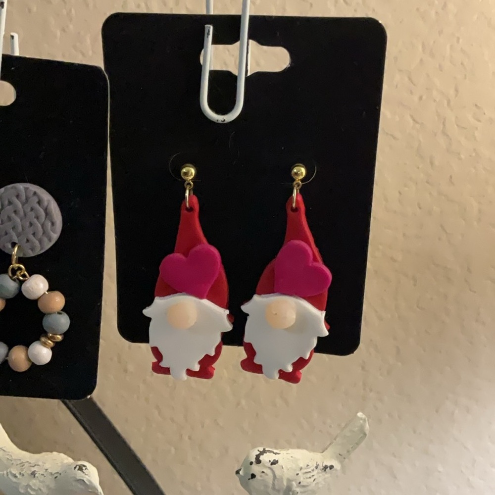 Red and White Gnome Earrings